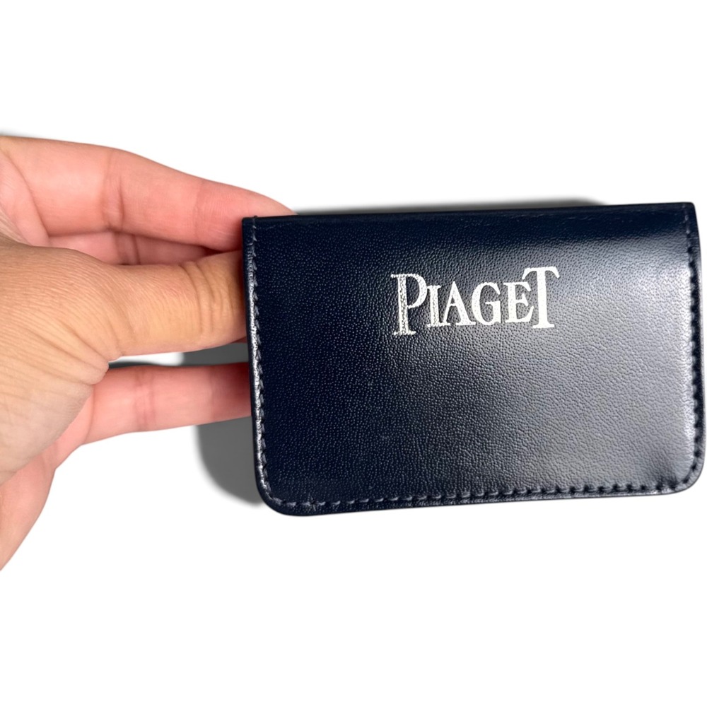 Piaget Raika Navy Blue Leather Business Card Holder Wallet Made in USA Logo